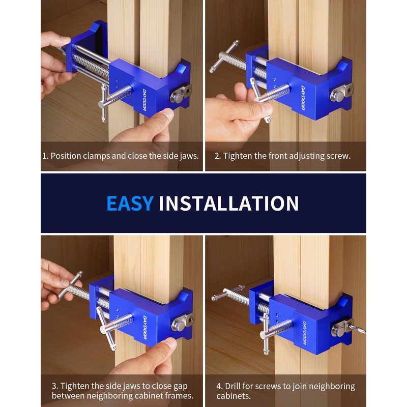 DAYDOOR Professional Cabinet Clamps 4 Pack, Heavy-Duty Cast Steel, Integrated