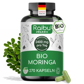 Organic Moringa Capsules, 2400 mg per Day, 270 Capsules Made from Moringa Oleifera Leaf Powder, Organic Certified, GMO Free, Lactose Free, Gluten Free, High Dose & Laboratory Tested