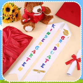 Sintuff 7 Pcs Kindergarten Graduation Gown Cap 2025 Preschool Graduation Accessories Stole Tassel Sash Charm Bear Gifts(Red, 27)
