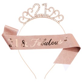 scicent Hair Band Women's Non-Slip Glitter Headband with Sash Rose Gold Crystal Headband for 18th Birthday Rhinestone Hair Band for Girls - 33817