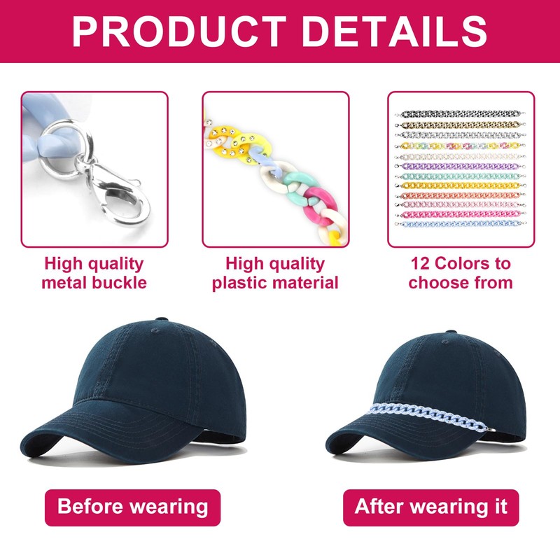 Qoncosy 12 Pack Rhinestone Trucker Hat Chains for Women Men,