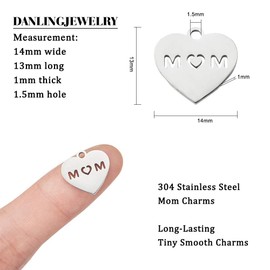 DanLingJewelry 20 pcs 304 Stainless Steel Love Heart Charm Mom Letter Pendant Jewelry Making Findings DIY Crafting 13x14 mm