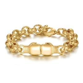 THE BLING KING New 8mm Kids Gold-Plated Double Boxing Glove Belcher Bracelet, 6-6.5 Inches, 18g