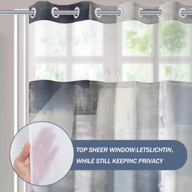 Lnond No Hook Shower Curtain with Snap in Liner, Abstract Hookless Shower Curtain, Blue Grey Shower Curtain No Hooks,Machine Washable, 71" (W) X 74" (H)