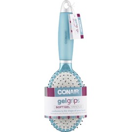 Conair Gel Grip Cushion Brush, 1 Count, Hair Brush, Color Treated Hair, Rubber Material, Non-slip Special Feature, Oblong Shape, Rippled Handle (Color May Vary)