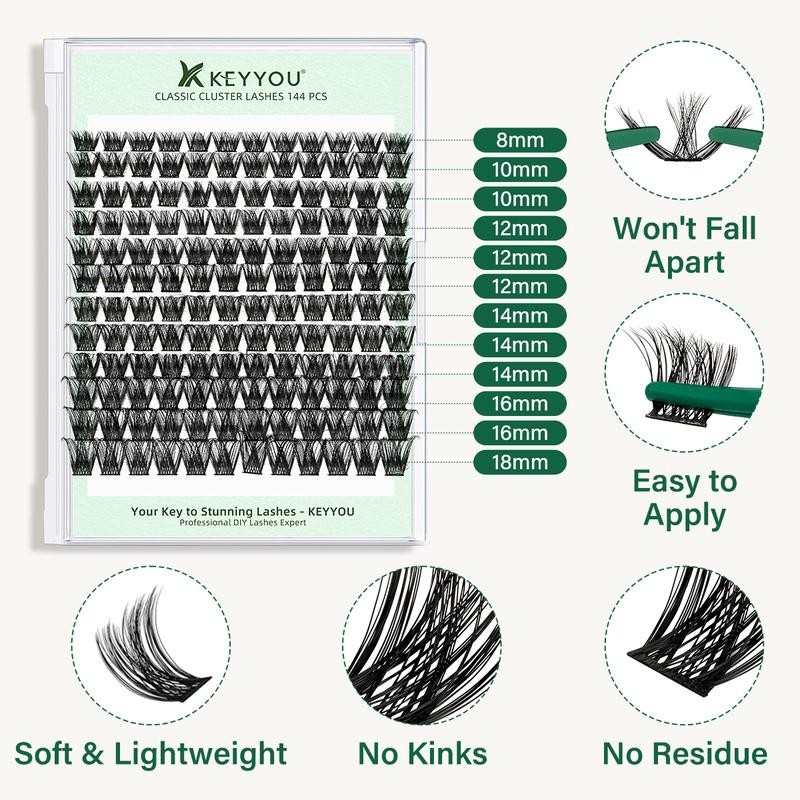 KEYYOU DIY Cluster Lashes Kit Volume Waterproof Long-Lasting Lash Extension