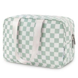 Large Toiletry Bags for Women Travel Ladies Wash Bag for Toiletries Makeup Bag Cosmetic Bag Organizer (Mint Green Checkerboard)