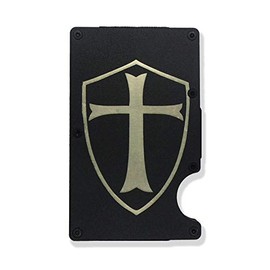 Templar Shield Engraved Metal RFID Blocking Tactical Minimalist Wallet w/Money Clip (Templar Shield)