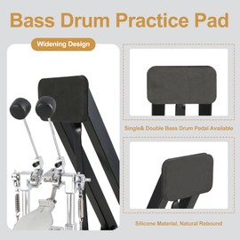 RANMING Portable Foldable Bass Drum Practice Pad - Quiet Kick Drum Mute Pad for Apartment, Double & Single Pedal Compatible,Heavy Foot Hit kick drum mute pad for Beginner Drummer
