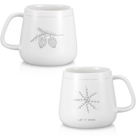 Newtay 2 Pcs Winter Snowflake White Christmas Tree Mug Minimalist Winter White Mugs for Family Christmas Holiday Friends (Novel Style)