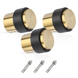 Sumnacon Tope de puerta de piso, paquete de 3 topes de puerta de acero inoxidable sólido con parachoques de goma, tope de puerta de seguridad con torn