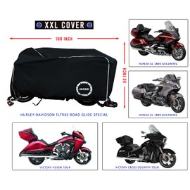 Nuzari Heavy Duty Motorcycle Cover - Motorcycle Covers Waterproof Outdoor Storage - Motorcycle Cover Waterproof Outdoor - Dirt Bike Covers (Black, XX-Large)