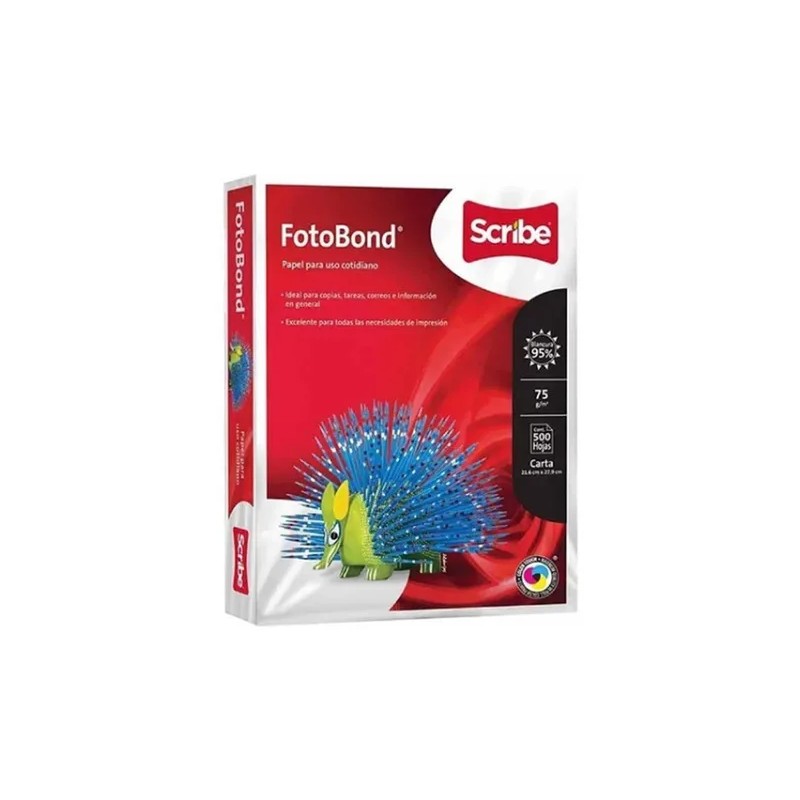 500 Hojas Scribe Papel Fotobond Blanco Carta 95% Blancura 75
