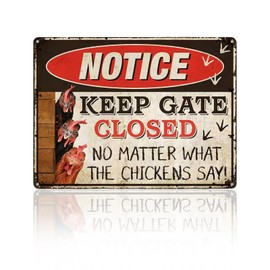 Vintage Metal Signs Chicken Coop Signs, Funny Chicken Gifts, Farm Tin Signs for Home Chicken Coop Farmhouse Kitchen Garden Decor, Keep Gate Closed 8 X 12 Inch