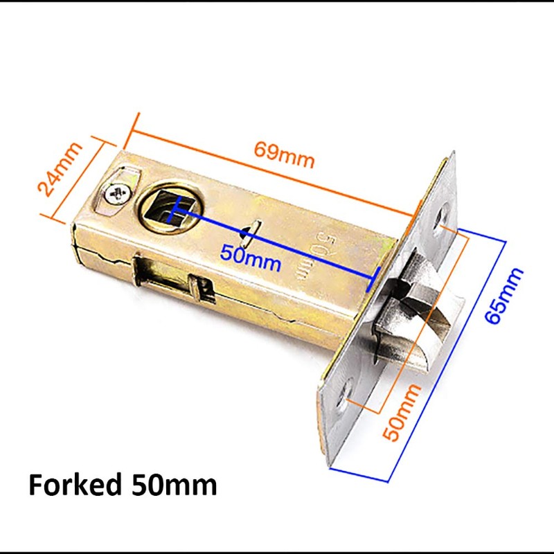 1Pcs Stainless Steel Forked 50mm Door Tubular Latch Mortice Latch