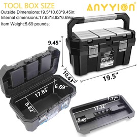 Anyyion 19 Inch Tool box with Removable Tray, Truly Strong and Durable For Craft Storage, Household,(Internal:17.83"L*8.82"W*6.69"H)