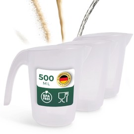 Novaliv Set of 3 Measuring Cups 500 ml, Measuring Cup 0.5 L Set Transparent with Clear g/ml Scale for Liquids Flour and Sugar, Made in Germany, Dishwasher Safe, Mixing Bowl Dosing Measuring Container