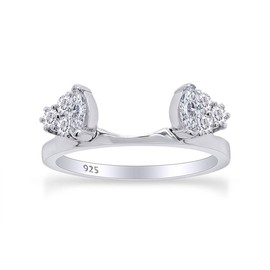 AFFY 0.86 Carat Marquise & Round White Cubic Zirconia Enhancer Guard 14K White Gold Over Sterling Silver Ring Size-7