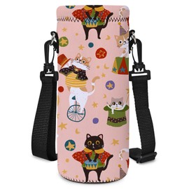 AUPET Water Bottle Bag Carrier,24oz/32oz Insulated Neoprene bottle Sling Holder Case Pouch Cover for 1000ML/750ML Bottles with Shoulder Strap for walking (Cute Cat Circus, 1000ML)