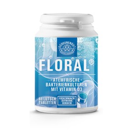Floral® Pastillas Contra el Mal Aliento con Vitamina D3 y Lactobacillus Salivarius – 60 Comprimidos para 2 Meses – Refresca el Aliento sin Enjuague Bucal – Scheunengut®