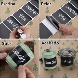 Etiquetas para Pizarra, 450 Piezas, Reutilizables, con 2 Bolígrafos Etiquetas Adhesivas Amovible Lavables, Etiquetas para Frascos Negro Colores, Pegatinas Pizarra para Mason Jar Especia Botella