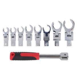 ViaGasaFamido Ratchet Wrench Set, 180° Rotating Open End Interchangeable, Chrome Vanadium Steel, 8 Wrench Heads, 9-19mm
