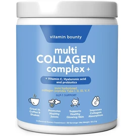 Vitamin Bounty Multi Collagen Peptides Powder for Men & Women (Complex Plus) - 5 Types Hydrolyzed Collagen Protein - Probiotics, Vitamin C & Hyaluronic Acid - Grass Fed Bovine Supplements, 50 Servings