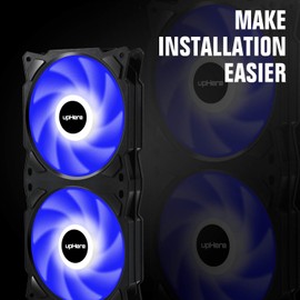 upHere 240mm AIO Square Frame Case Fan PF240BE3 3-Pin Blue LED for PC Case and Liquid Cooling
