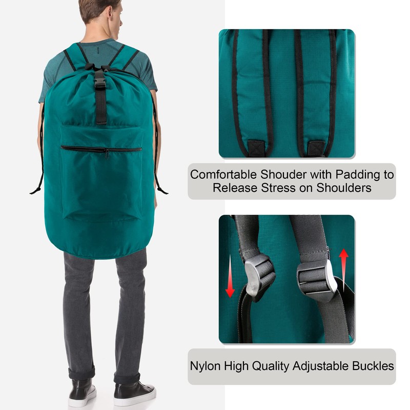 BeeGreen Laundry-Bag-Portable-Backpack, Mars Green Nylon Drawstring -Laundry Backpack Heavy Duty