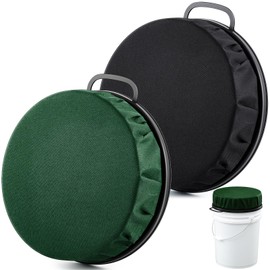 Reallnaive 2 Pcs Thickened 5 Gallon Bucket Seat Lid 360 Degree Swivel Bucket Lid with Padded Top 3.74 Inch Thick Spin Ice Fishing Seat Cushion for Hunting Fishing Gardening Camping, Black Green