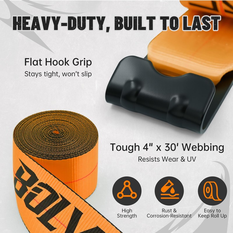 Bolvixor 4 Pack 4" x30' Winch Straps with Flat Hooks,