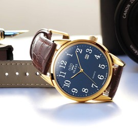 Men's Wristwatch, Business Watch, Leather Band, Men's, Stylish, Waterproof, Calendar Display, Luminous Men's, Best Gift, Brown Strap + Blue Dial