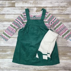 Carter's girl 12m 3 piece set corduroy dress footed tights cute kelly green