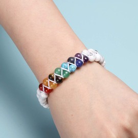 Top Plaza 7 Chakra Bracelet Natural White Turquoise Beads Bracelets Aromatherapy Essential Oil Diffuser Bracelet Stress Relief Anxiety Bracelets for Women Men