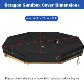 Kasla Octagon Sandbox Cover, 500D Oxford Cloth Waterproof, Fits Large Sand Pit & Outdoor Wooden Sandbox for Toddlers Patio Backyard Garden Play (Black, 84" L×78" W×9" H)