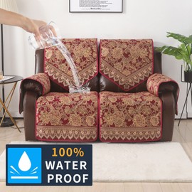 LUFEIJIASHI Waterproof Recliner Sofa Covers Non-Slip Recliner Couch Covers for 2 seat, Split Washable Jacquard Reclining Couch Covers Furniture Protecto (RED, 2 Seater)