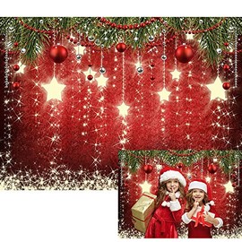 7x5ft Red Christmas Backdrop Sparkling Stars Christmas Backdrops for Pictures Glittering Stars Christmas Photo Backdrop New Year Christmas Photography Backdrop for Party Decorations