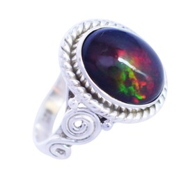 Natural Black Ethiopian Opal Gemstone 925 Sterling Silver Statement Ring SZ-O 1/2 FSJ-4989-A