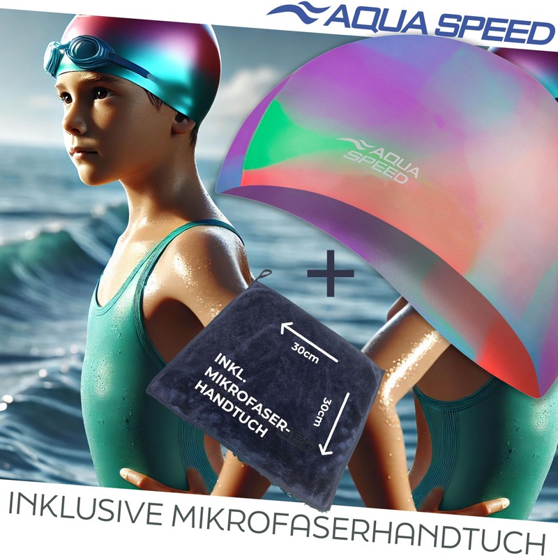 Aqua Speed Colourful Swimming Cap + Small Microfibre Towel |
