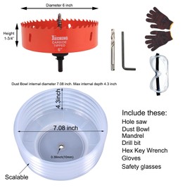 JIECHENG Carbide-Tipped 6 Inch Hole Saw with Dust Bowl for Led Recessed Lighting Wood and Gypsum Board