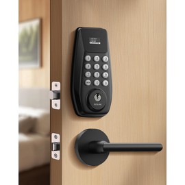 DESLOC C100 Keyless Entry Door Lock with Lever Set &Display, Keypad Deadbolt with Screen, Auto Lock, 100 PIN Codes, Passage Mode, IP54 Waterproof, 12 Months Battery