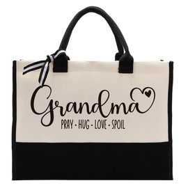 Grandma Canvas Tote Gift, Grandma Heart Gift: Pray - Hug - Love - Spoil, Canvas Tote Bag for Gifting, Women Cotton Canvas Tote Bag for Mother's Day, Grandma Birthday Gift, Christian Gift for Nana