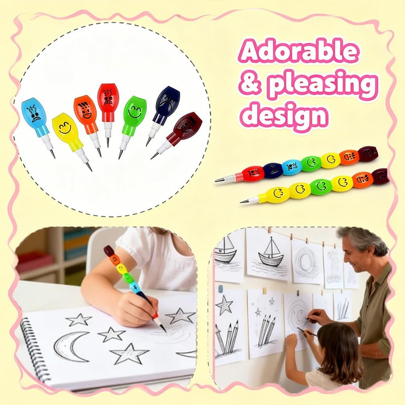 TUGHJXY 32 Pcs Stackable Pencils, Funny Stacking Pencils, Cute Rainbow