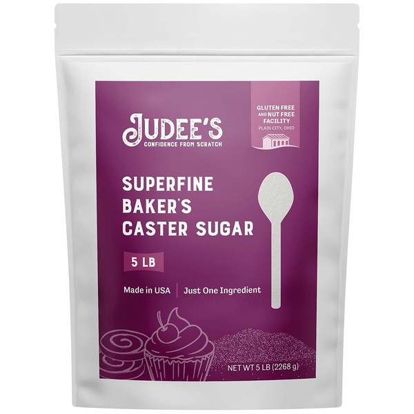 Judee’s Superfine Caster Sugar 5 lb - Gluten-Free and Nut-Free - Also known as Baker's Sugar - Bake airy and smooth Baked Goods and Toppings - Make Simple Syrups - Made in USA