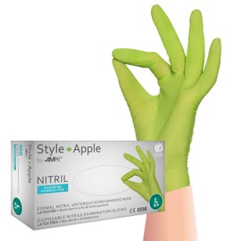 Med-Comfort Apple Nitrile Gloves, Apple Green, Size L, Powder-Free, Nitrile Disposable Gloves Available in Sizes XS, S, M, L, XL