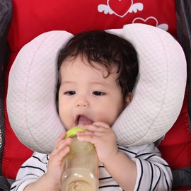 KAKIBLIN 2 in 1 baby travel pillow, Baby Neck Pillow, Banana Shape Adjustable Baby Pillow Newborn Flat Head for Toddler Boys Girls, Pink