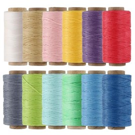 KIVISIN Waxed Polyester Cord 1mm, 210D/16 Ply / 12 Light Colors / 55 Yards/Spool, Flat Wax Coated Yarn Thread for Leather Projects, Upholstery, Beading, Macrame Jewelry Making, and DIY Crafts