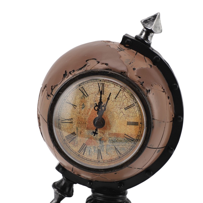 Globe Clock Decorative Desk Ornament Resin World Map Clock with