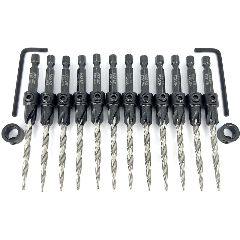FTG USA 12 Pc #10 (3/16") Countersink Drill Bit Set