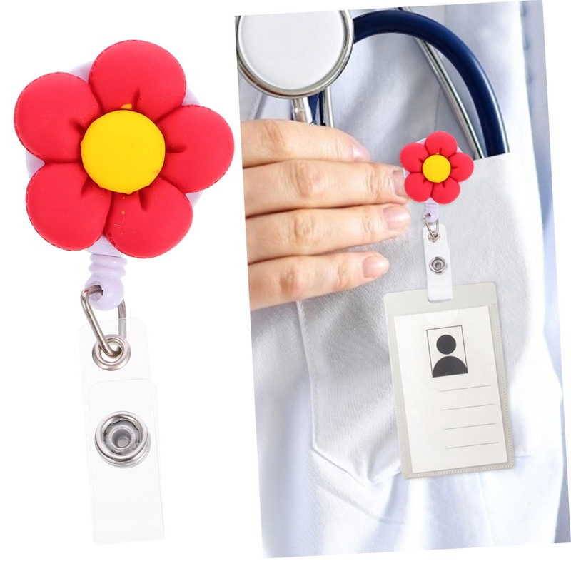 DOITOOL 4pcs Retractable Badge Holders with Flower Design Portable Id